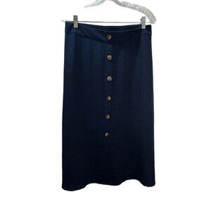 NWOT‎ SOHO Navy Linen Look Button Up Midi Skirt Medium
